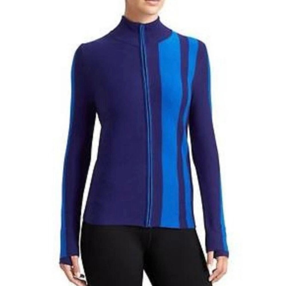 Athleta Cat Track Cardigan Full Zip Sweater Navy Royal Blue Colorblock Size XXS